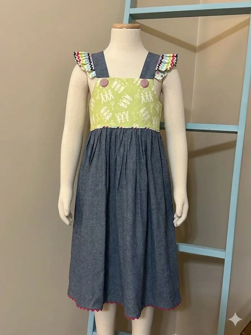 Girls Sz 7 RED THREAD STITCHES Denim Back to School Boutique Dress Ruffle Straps